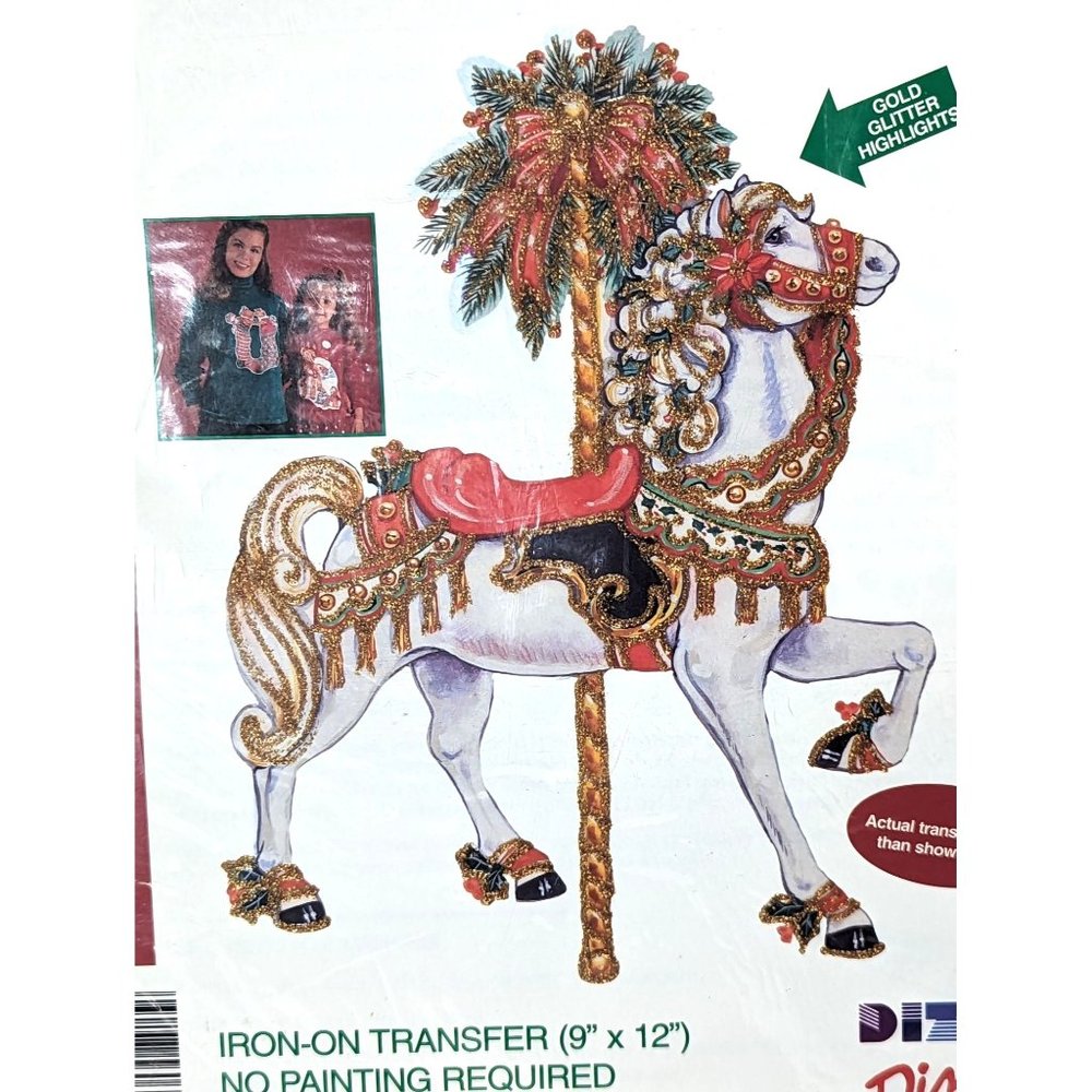 Colorlooks 1995 Carousel Horse Iron-On Transfer Full-Color Design Glitter NIP
